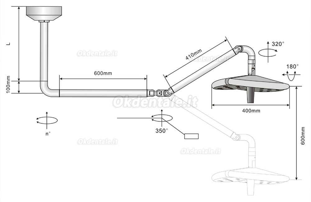 Lampada scialitica odontoiatrico a LED KWS KD-2036D-4 da 80W, lampada riunito odontoiatrico  a soffitto